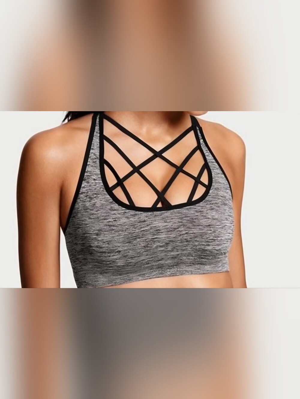 Victoria's Secret Marled Grey Strappy Chest Compression Sports Bra Large New